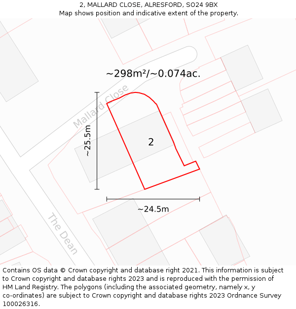 2, MALLARD CLOSE, ALRESFORD, SO24 9BX: Plot and title map