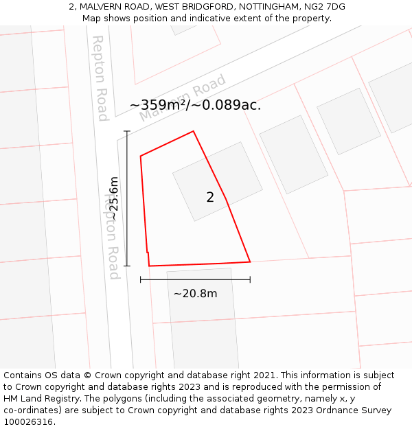 2, MALVERN ROAD, WEST BRIDGFORD, NOTTINGHAM, NG2 7DG: Plot and title map