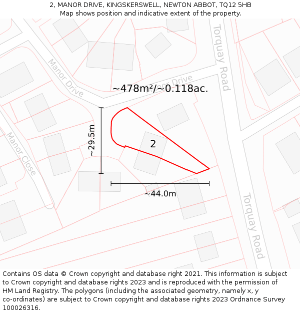 2, MANOR DRIVE, KINGSKERSWELL, NEWTON ABBOT, TQ12 5HB: Plot and title map