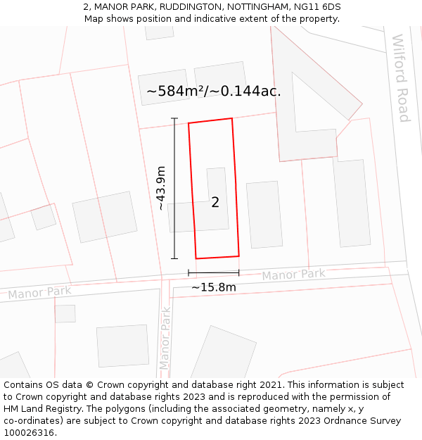 2, MANOR PARK, RUDDINGTON, NOTTINGHAM, NG11 6DS: Plot and title map