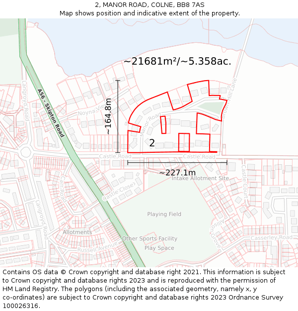 2, MANOR ROAD, COLNE, BB8 7AS: Plot and title map