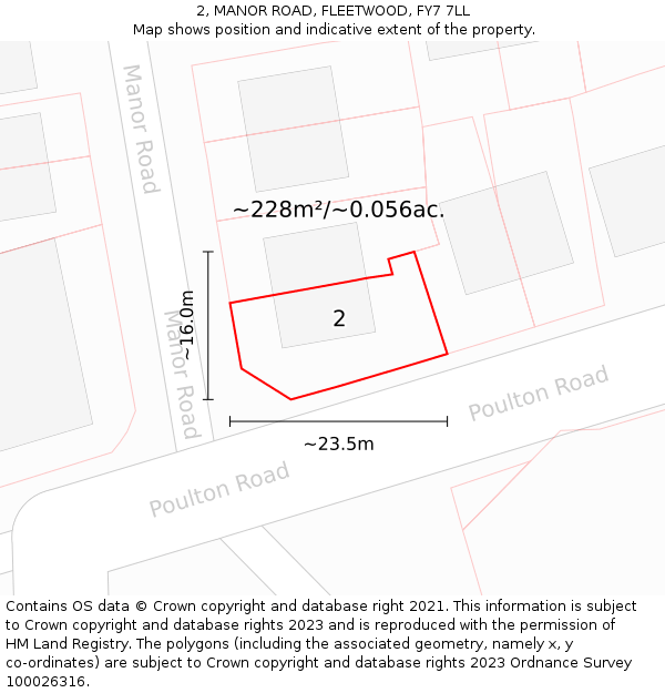 2, MANOR ROAD, FLEETWOOD, FY7 7LL: Plot and title map