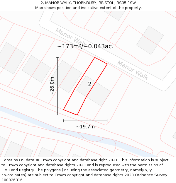 2, MANOR WALK, THORNBURY, BRISTOL, BS35 1SW: Plot and title map