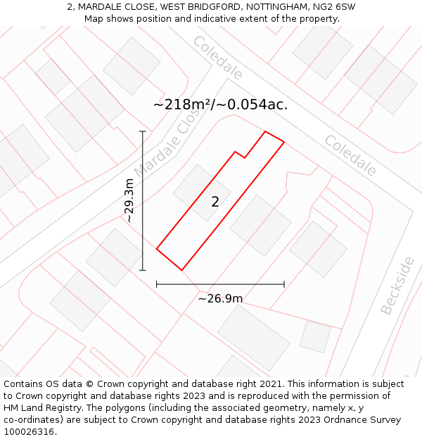 2, MARDALE CLOSE, WEST BRIDGFORD, NOTTINGHAM, NG2 6SW: Plot and title map