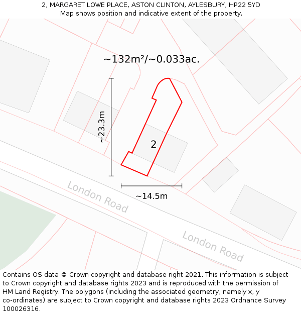 2, MARGARET LOWE PLACE, ASTON CLINTON, AYLESBURY, HP22 5YD: Plot and title map