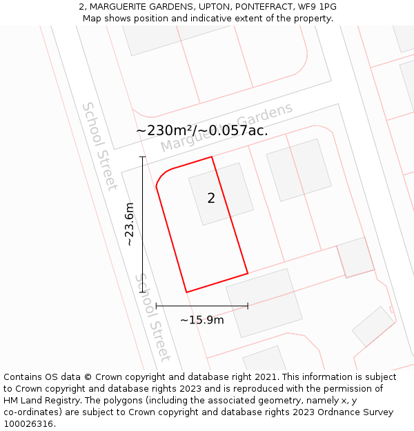 2, MARGUERITE GARDENS, UPTON, PONTEFRACT, WF9 1PG: Plot and title map