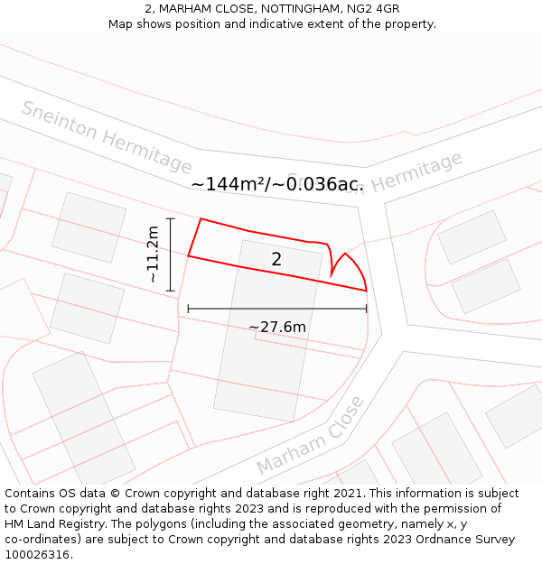 2, MARHAM CLOSE, NOTTINGHAM, NG2 4GR: Plot and title map