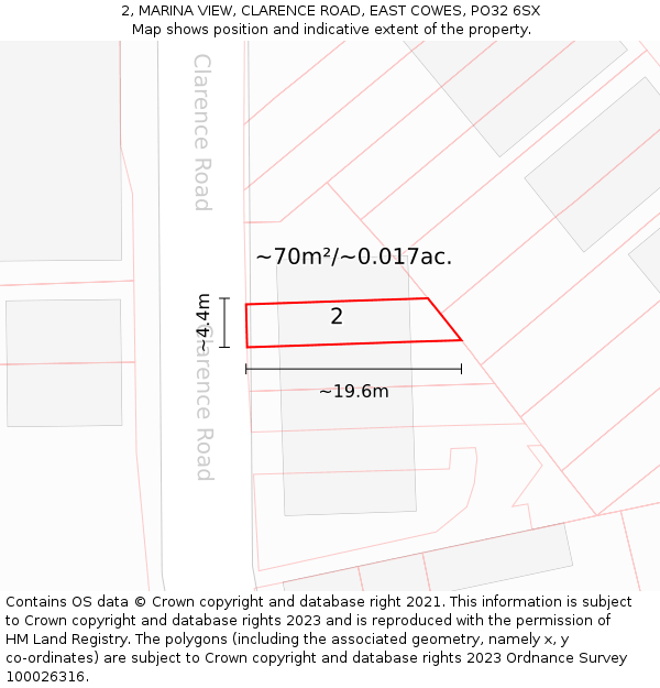 2, MARINA VIEW, CLARENCE ROAD, EAST COWES, PO32 6SX: Plot and title map