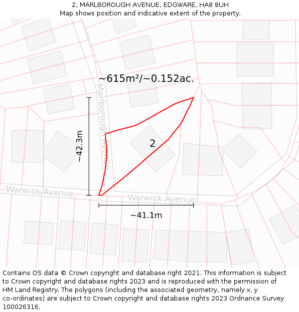 2, MARLBOROUGH AVENUE, EDGWARE, HA8 8UH: Plot and title map