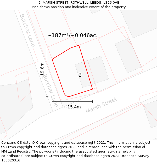 2, MARSH STREET, ROTHWELL, LEEDS, LS26 0AE: Plot and title map