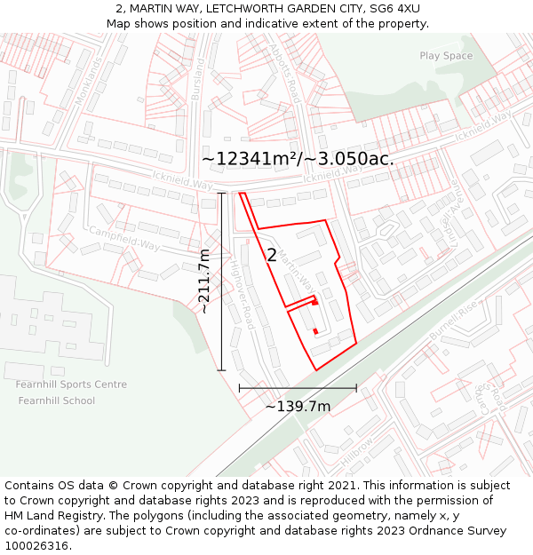 2, MARTIN WAY, LETCHWORTH GARDEN CITY, SG6 4XU: Plot and title map