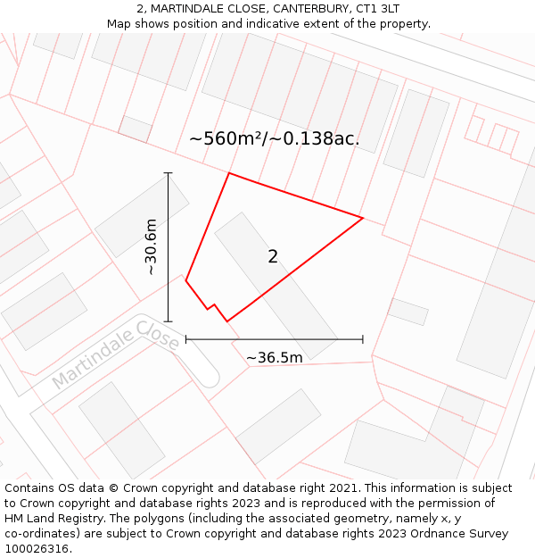 2, MARTINDALE CLOSE, CANTERBURY, CT1 3LT: Plot and title map