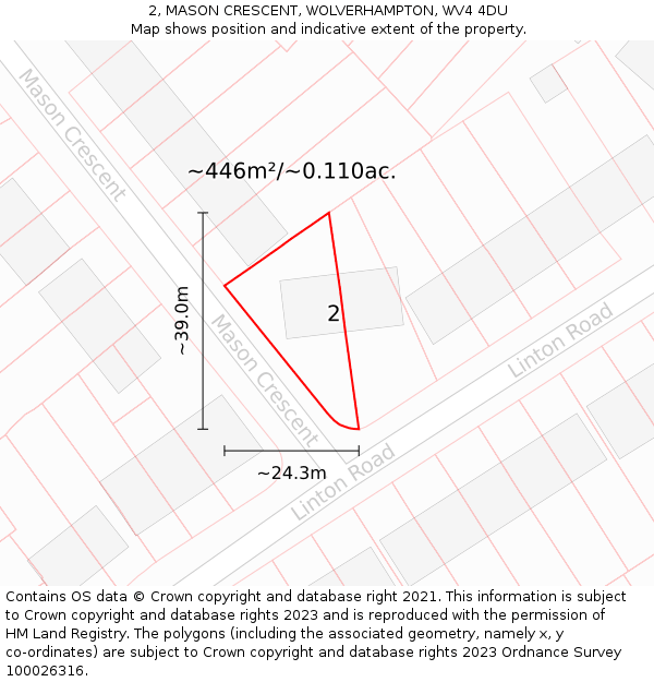 2, MASON CRESCENT, WOLVERHAMPTON, WV4 4DU: Plot and title map