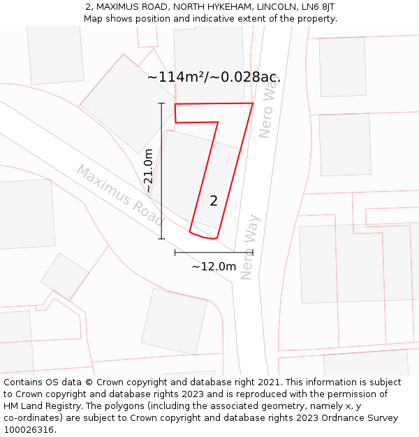 2, MAXIMUS ROAD, NORTH HYKEHAM, LINCOLN, LN6 8JT: Plot and title map