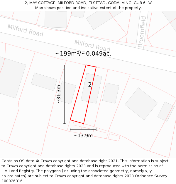 2, MAY COTTAGE, MILFORD ROAD, ELSTEAD, GODALMING, GU8 6HW: Plot and title map