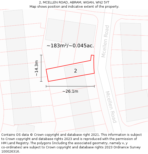 2, MCELLEN ROAD, ABRAM, WIGAN, WN2 5YT: Plot and title map