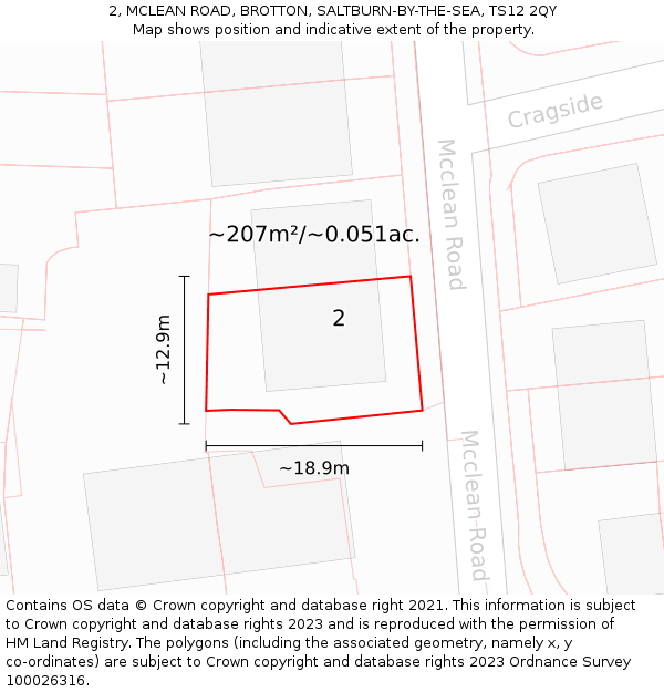 2, MCLEAN ROAD, BROTTON, SALTBURN-BY-THE-SEA, TS12 2QY: Plot and title map