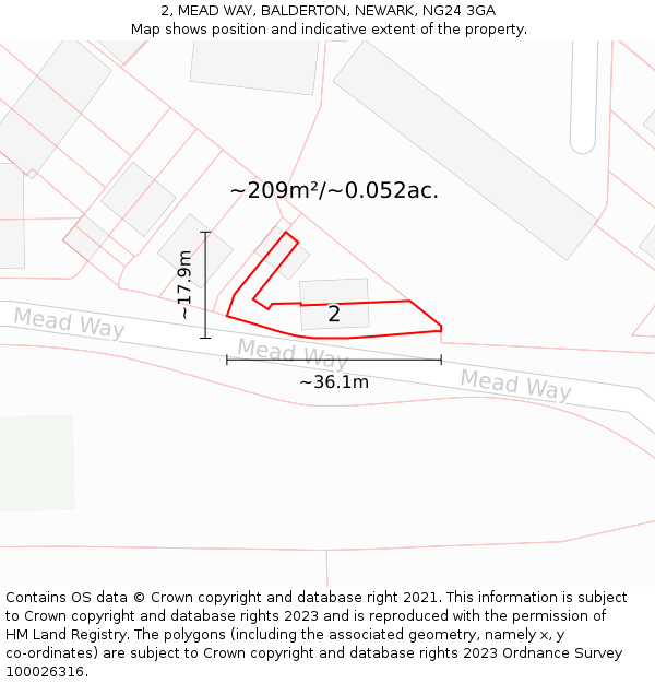 2, MEAD WAY, BALDERTON, NEWARK, NG24 3GA: Plot and title map