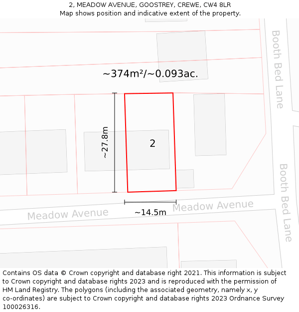 2, MEADOW AVENUE, GOOSTREY, CREWE, CW4 8LR: Plot and title map