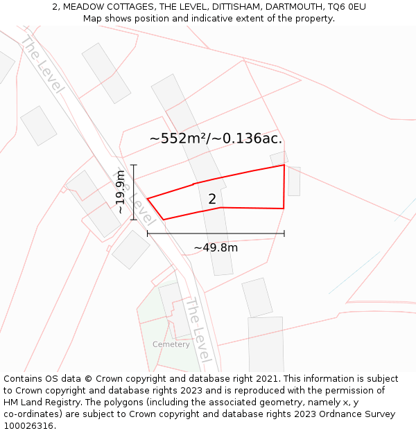 2, MEADOW COTTAGES, THE LEVEL, DITTISHAM, DARTMOUTH, TQ6 0EU: Plot and title map