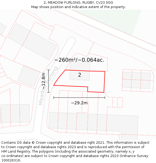 2, MEADOW FURLONG, RUGBY, CV23 0GG: Plot and title map