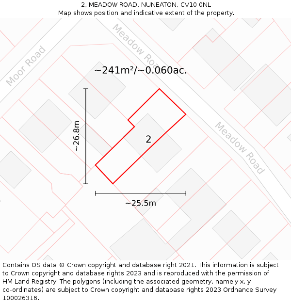 2, MEADOW ROAD, NUNEATON, CV10 0NL: Plot and title map