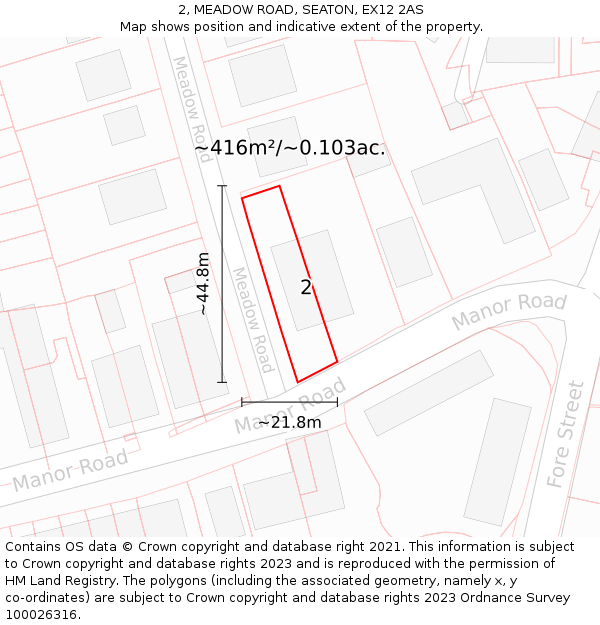 2, MEADOW ROAD, SEATON, EX12 2AS: Plot and title map