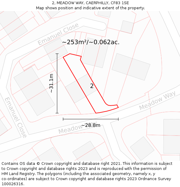 2, MEADOW WAY, CAERPHILLY, CF83 1SE: Plot and title map