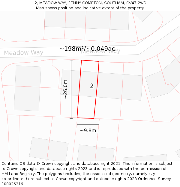 2, MEADOW WAY, FENNY COMPTON, SOUTHAM, CV47 2WD: Plot and title map