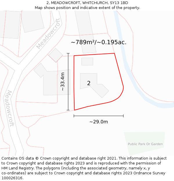 2, MEADOWCROFT, WHITCHURCH, SY13 1BD: Plot and title map