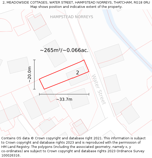 2, MEADOWSIDE COTTAGES, WATER STREET, HAMPSTEAD NORREYS, THATCHAM, RG18 0RU: Plot and title map