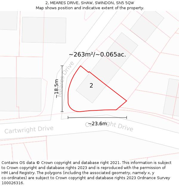 2, MEARES DRIVE, SHAW, SWINDON, SN5 5QW: Plot and title map