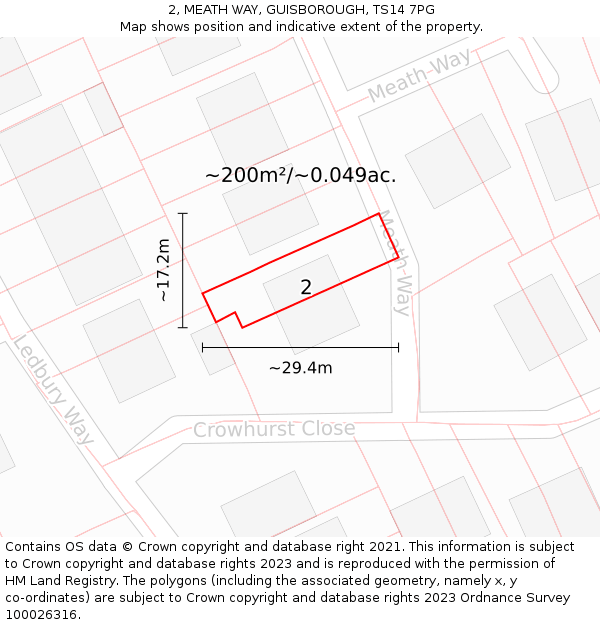 2, MEATH WAY, GUISBOROUGH, TS14 7PG: Plot and title map