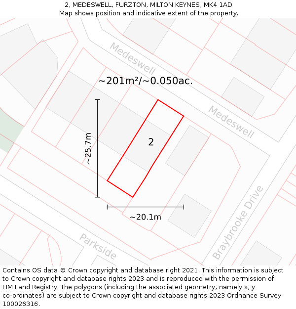 2, MEDESWELL, FURZTON, MILTON KEYNES, MK4 1AD: Plot and title map