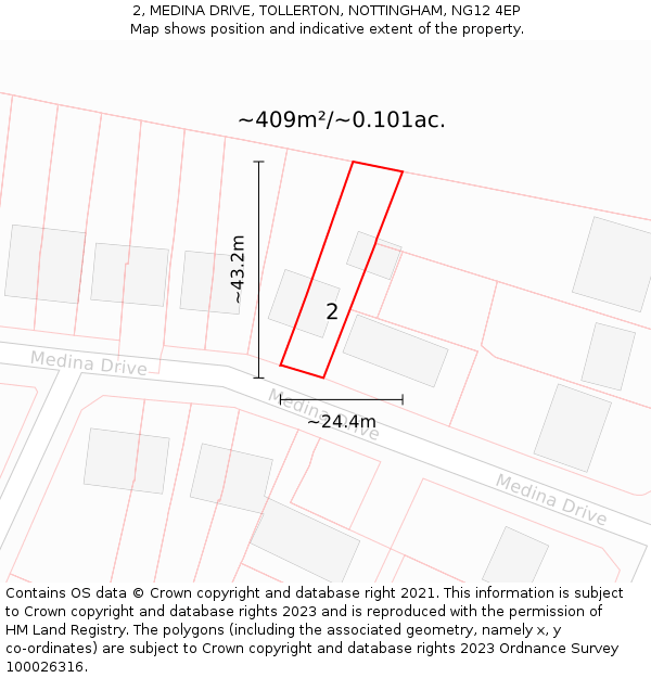 2, MEDINA DRIVE, TOLLERTON, NOTTINGHAM, NG12 4EP: Plot and title map