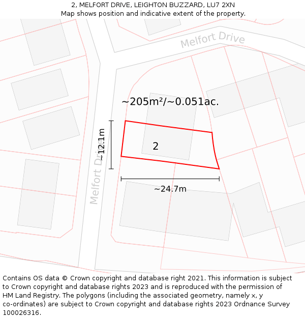 2, MELFORT DRIVE, LEIGHTON BUZZARD, LU7 2XN: Plot and title map