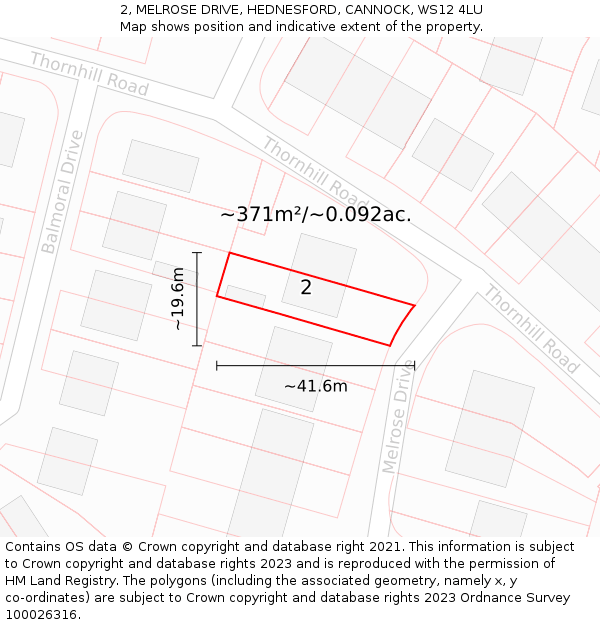 2, MELROSE DRIVE, HEDNESFORD, CANNOCK, WS12 4LU: Plot and title map