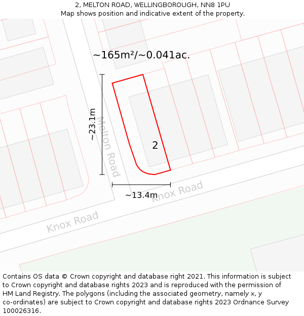 2, MELTON ROAD, WELLINGBOROUGH, NN8 1PU: Plot and title map