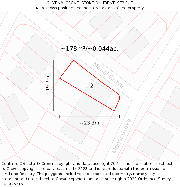 2, MENAI GROVE, STOKE-ON-TRENT, ST3 1UD: Plot and title map