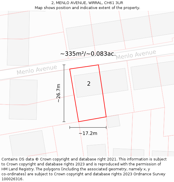 2, MENLO AVENUE, WIRRAL, CH61 3UR: Plot and title map