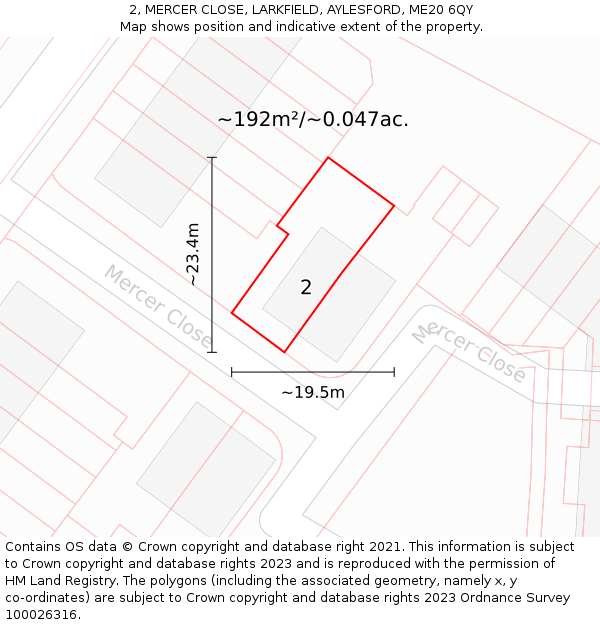 2, MERCER CLOSE, LARKFIELD, AYLESFORD, ME20 6QY: Plot and title map