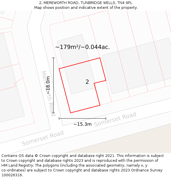 2, MEREWORTH ROAD, TUNBRIDGE WELLS, TN4 9PL: Plot and title map