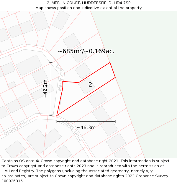 2, MERLIN COURT, HUDDERSFIELD, HD4 7SP: Plot and title map