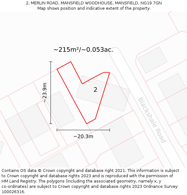 2, MERLIN ROAD, MANSFIELD WOODHOUSE, MANSFIELD, NG19 7GN: Plot and title map