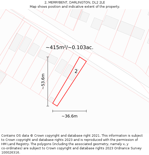 2, MERRYBENT, DARLINGTON, DL2 2LE: Plot and title map