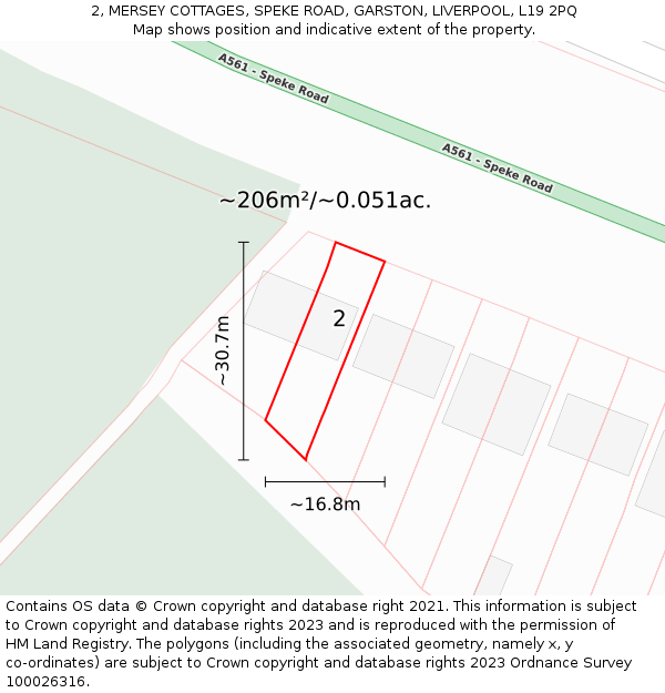 2, MERSEY COTTAGES, SPEKE ROAD, GARSTON, LIVERPOOL, L19 2PQ: Plot and title map