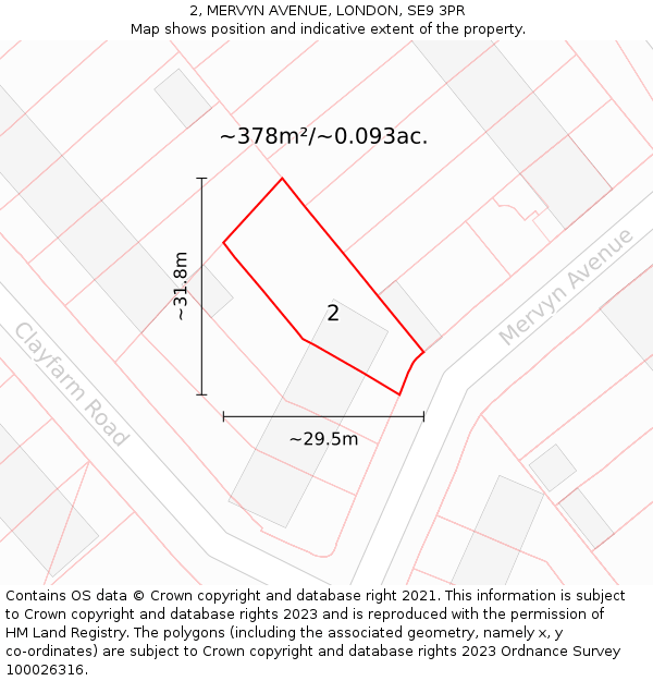 2, MERVYN AVENUE, LONDON, SE9 3PR: Plot and title map