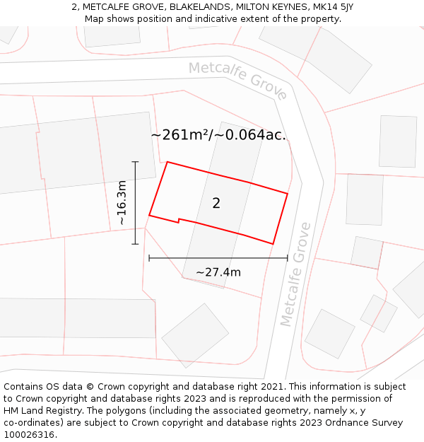 2, METCALFE GROVE, BLAKELANDS, MILTON KEYNES, MK14 5JY: Plot and title map