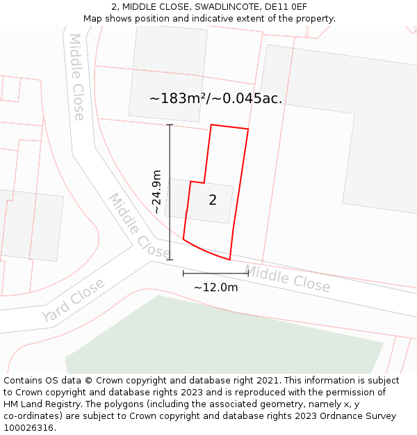 2, MIDDLE CLOSE, SWADLINCOTE, DE11 0EF: Plot and title map