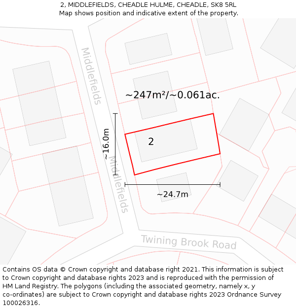 2, MIDDLEFIELDS, CHEADLE HULME, CHEADLE, SK8 5RL: Plot and title map